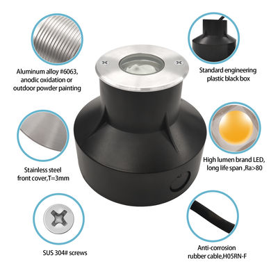 Наземное освещение 1W 2W 3000k Теплое белое IP67 Хорошее рассеивание тепла Алюминиевое тело