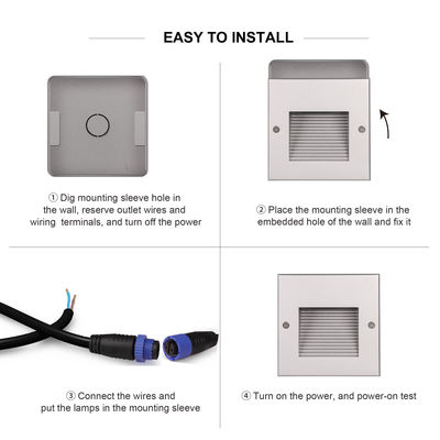 Квадратный алюминиевый встраиваемый настенный светильник для лестниц 3 Вт DC 24 В Алюминиевый материал для стильных интерьеров