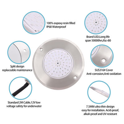 Светодиодные бассейнные фонари IP68 Белый / Теплый Белый 316 Нержавеющая сталь крышка 6W SMD 2835 63Pcs