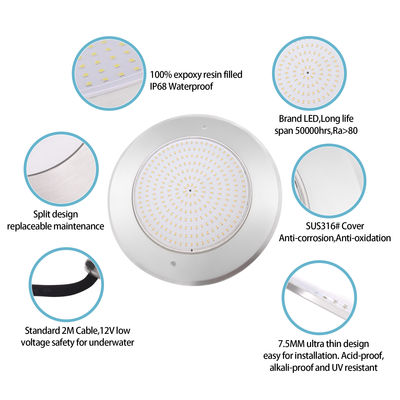 Светодиодный подводный бассейн IP68 сверхтонкий 7,5 мм AC12V 316 из нержавеющей стали RGBW SMD с пультом дистанционного управления