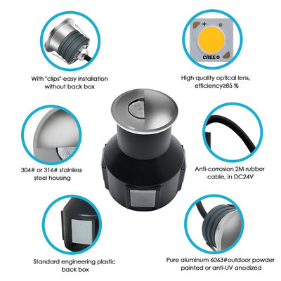 Светодиодные подземные фонари 1W 2W DC12/24V IP67 Алюминиевый корпус Нержавеющая сталь Покрытие лица