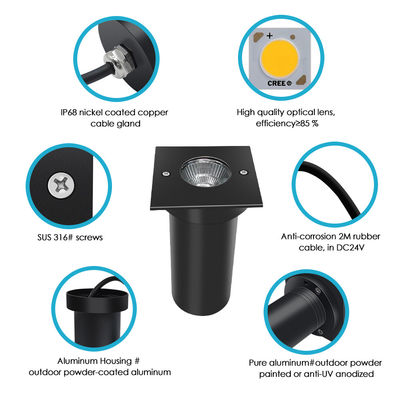 Подземные светодиодные светильники 6W COB LED 85 * 85MM Черный алюминиевый корпус квадратная форма Для наружных садов