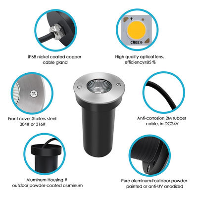 Садовый подземный свет IP65 водонепроницаемый алюминий AC100-240V COB LED 6W с монтажным ящиком
