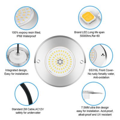 RGB Ultra Slim IP68 освещение бассейна LED SS316 корпус интегрированный тип SMD2835 6W