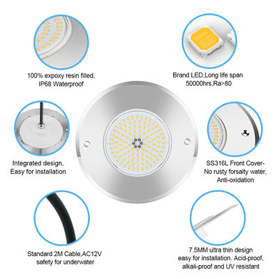 Светодиодный подъемный бассейн DIA160MM*32MM AC12V 316 из нержавеющей стали с RGB контроллером