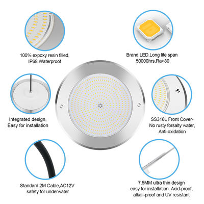 12 вольт нержавеющая сталь водонепроницаемая IP68 бассейнная лампа Smd2835 смолой заполненная