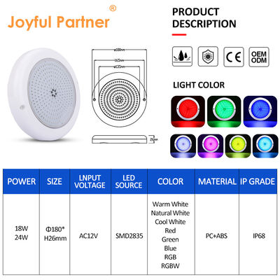 Свет бассейна IP68 Эпоксидная смола Наполненные аквариумные огни RGB AC12V ABS На поверхности