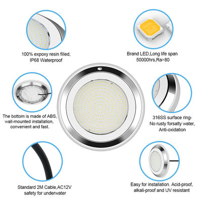 Подводный бассейн Свет AC12V из нержавеющей стали Цветоизменяющийся RGB DIA280*35MM