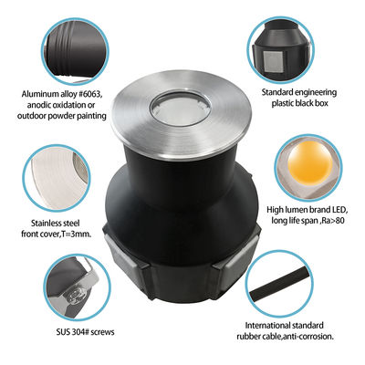 Встроенный IP67 подземный свет низкое напряжение 1W 3W 3000K DC24v Круглая квадратная форма с передней крышкой из нержавеющей стали