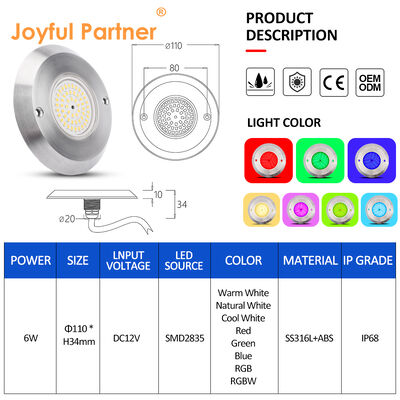 6W Ultra Slim Underwater PAR56 Pool Lamp SMD LED 2835 водонепроницаемая 110x34MM DC12V/AC12V