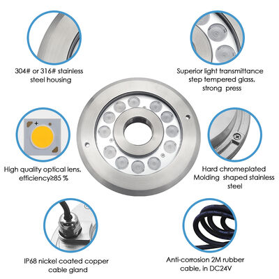 Светодиодный подводный фонтан Свет Теплый белый12 Вольт 12 Вт SS 316 Материал с длиной кабеля 2 метра