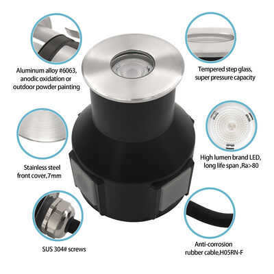 Наружные погребенные подпольные огни DC24V Встроенный драйвер DIA55MM 3W 3000K IP67 Для применения в саду
