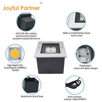 Квадратные светодиодные подземные фонари 24В 8W 3000K 316 Нержавеющая сталь с ABS ручкой